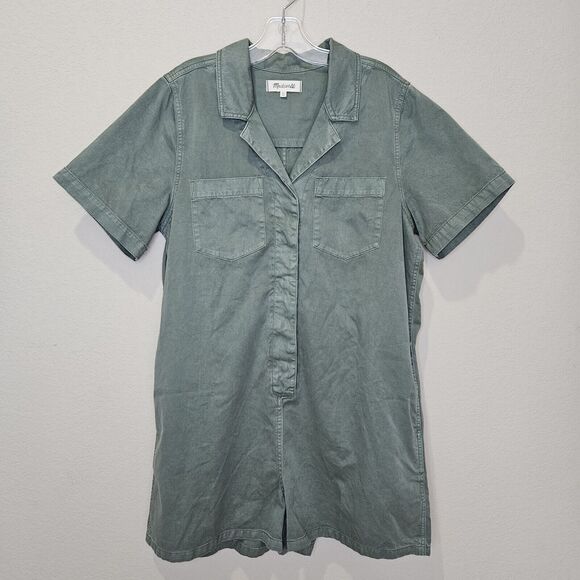 Madewell Garment Dyed Relaxed Coverall Romper Size XL Green NF875 Jumper Pockets - Picture 3 of 14